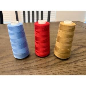 Surelock Serger Thread Cones Lot of 3, 3000 Yds Polyester Red Blue Gold